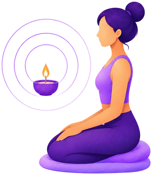 A person kneeling in front of a single candle flame